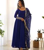 Navy blue festive wear designer heavy pure soft fox georgette embroidered sequins with  zari work  readymade suit