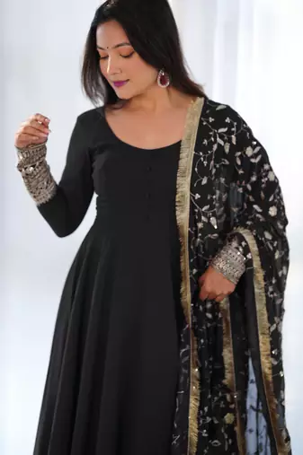 Black festive wear designer heavy pure soft fox georgette embroidered sequins with  zari work  readymade suit