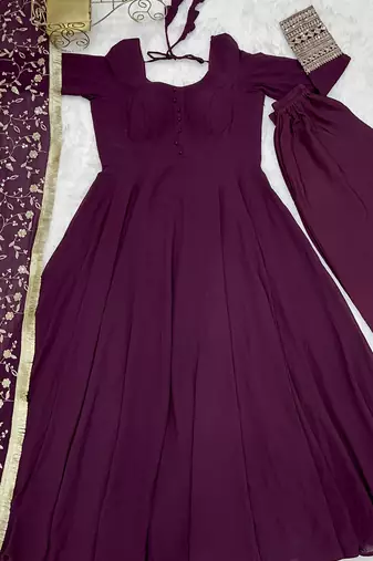 Purple festive wear designer heavy pure soft fox georgette embroidered sequins with  zari work  readymade suit