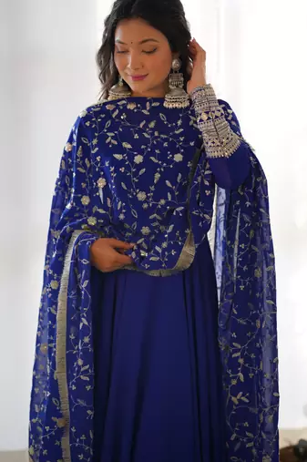 Navy blue festive wear designer heavy pure soft fox georgette embroidered sequins with  zari work  readymade suit