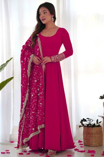 Rani pink festive wear designer heavy pure soft fox georgette embroidered sequins with  zari work  readymade suit