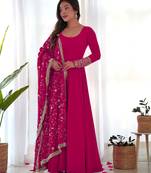Rani pink festive wear designer heavy pure soft fox georgette embroidered sequins with  zari work  readymade suit