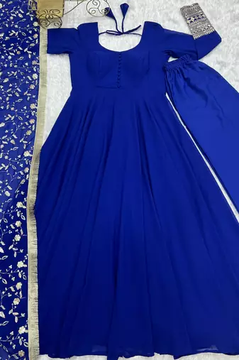 Navy blue festive wear designer heavy pure soft fox georgette embroidered sequins with  zari work  readymade suit