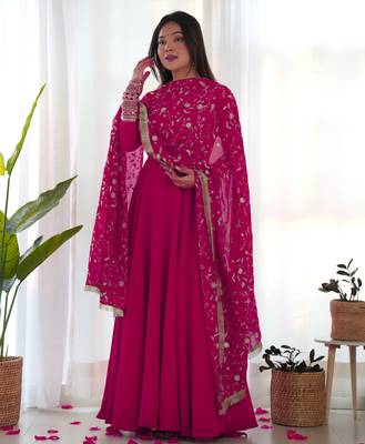 Rani pink festive wear designer heavy pure soft fox georgette embroidered sequins with  zari work  readymade suit 2