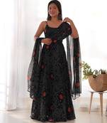 Black festive wear designer pure soft chiffon bandhej  digital printed work readymade suit