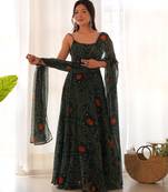 Green  festive wear designer pure soft chiffon bandhej  digital printed work readymade suit