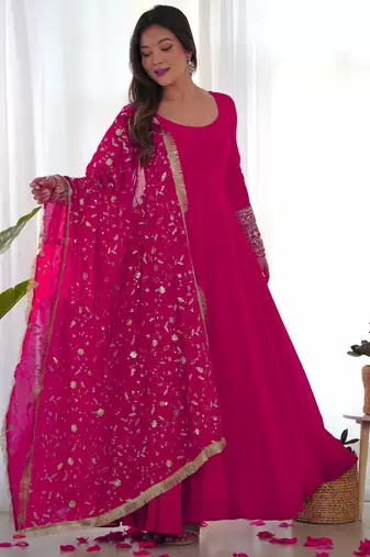 Rani pink festive wear designer heavy pure soft fox georgette embroidered sequins with  zari work  readymade suit