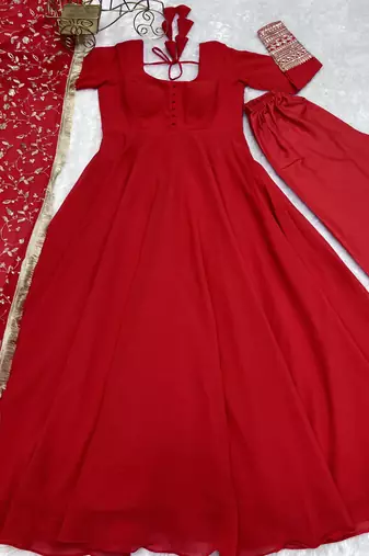 Red festive wear designer heavy pure soft fox georgette embroidered sequins with  zari work  readymade suit