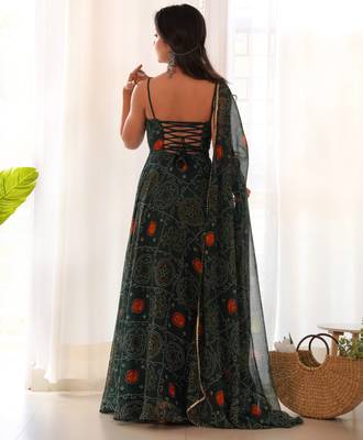 Green  festive wear designer pure soft chiffon bandhej  digital printed work readymade suit 2