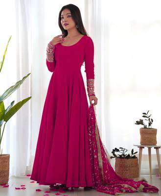 Rani pink festive wear designer heavy pure soft fox georgette embroidered sequins with  zari work  readymade suit 4