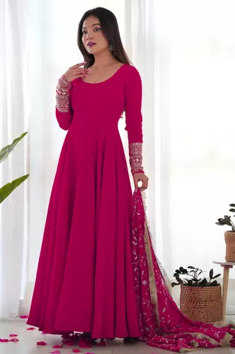 Rani pink festive wear designer heavy pure soft fox georgette embroidered sequins with  zari work  readymade suit