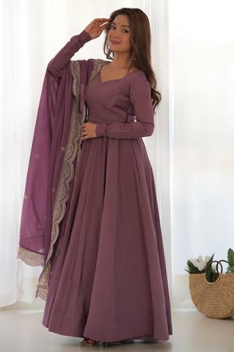 Lavender festive wear designer heavy pure roman silk chanderi sequence embroidery work readymade suit