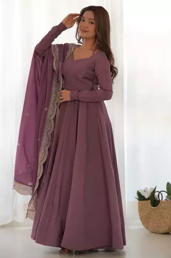 Lavender festive wear designer heavy pure roman silk chanderi sequence embroidery work readymade suit