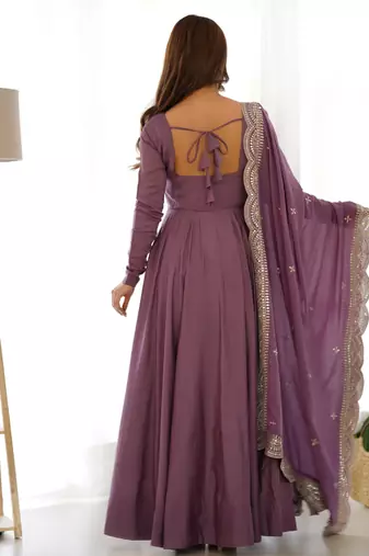 Lavender festive wear designer heavy pure roman silk chanderi sequence embroidery work readymade suit