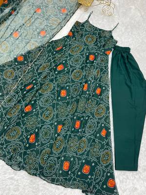 Green  festive wear designer pure soft chiffon bandhej  digital printed work readymade suit 4