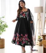 black festive wear designer heavy pure soft organza silk hand work readymade suit