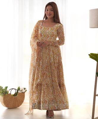 beige festive wear designer heavy pure soft organza silk hand work readymade suit 1