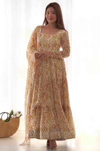 beige festive wear designer heavy pure soft organza silk hand work readymade suit