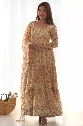 beige festive wear designer heavy pure soft organza silk hand work readymade suit