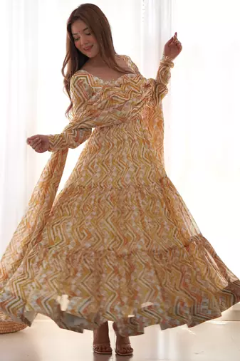 beige festive wear designer heavy pure soft organza silk hand work readymade suit