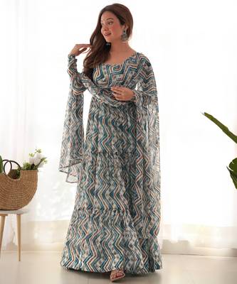 Multi festive wear designer  heavy pure soft fox georgette printed work  readymade suit 1
