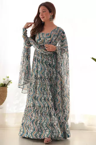 Multi festive wear designer  heavy pure soft fox georgette printed work  readymade suit