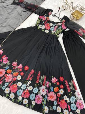 black festive wear designer heavy pure soft organza silk hand work readymade suit 4