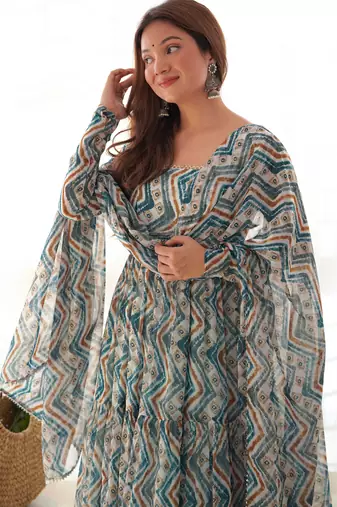 Multi festive wear designer  heavy pure soft fox georgette printed work  readymade suit