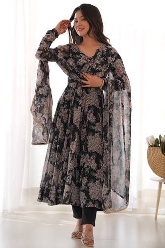 Multi festive wear designer heavy pure soft georgette print work readymade suit