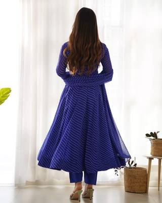 Royal blue festive wear designer heavy pure soft georgette print work readymade suit 2