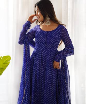 Royal blue festive wear designer heavy pure soft georgette print work readymade suit 3