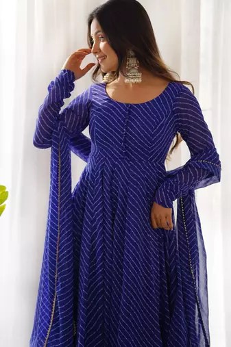 Royal blue festive wear designer heavy pure soft georgette print work readymade suit