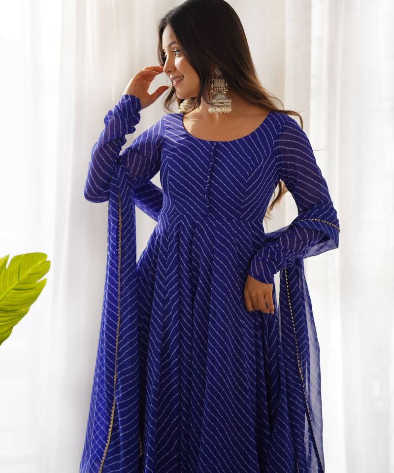 Royal blue festive wear designer heavy pure soft georgette print work readymade suit