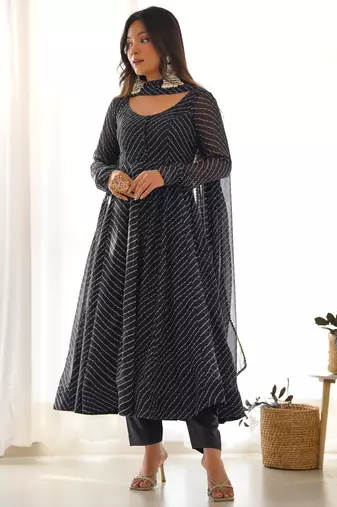 Black festive wear designer heavy pure soft georgette print work readymade suit