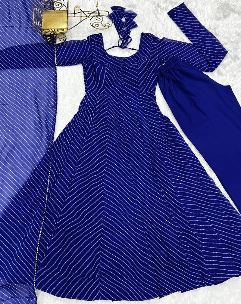 Royal blue festive wear designer heavy pure soft georgette print work readymade suit