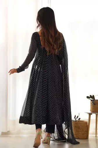 Black festive wear designer heavy pure soft georgette print work readymade suit