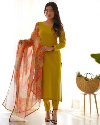 Mustard festive wear designer pure viscose multi floral print work readymade suit 1