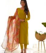 Mustard festive wear designer pure viscose multi floral print work readymade suit