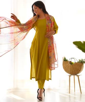 Mustard festive wear designer pure viscose multi floral print work readymade suit 2