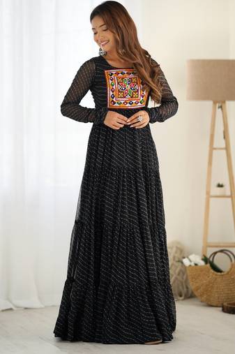Black  festive wear designer heavy pure soft fox georgette  readymade suit
