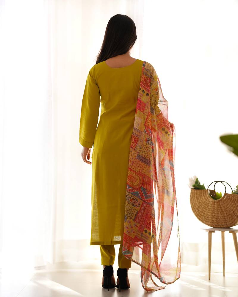 Mustard festive wear designer pure viscose multi floral print work readymade suit