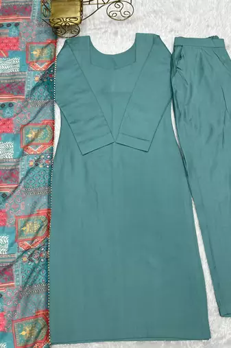Sea green festive wear designer pure viscose multi floral print work readymade suit