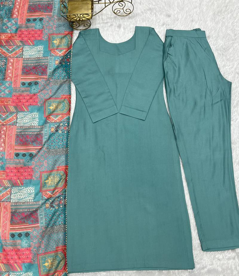 Sea green festive wear designer pure viscose multi floral print work readymade suit