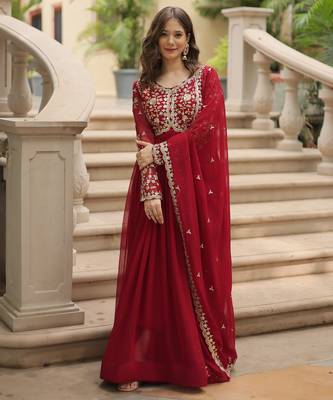 Maroon festive wear designer faux blooming rich sequins with embroidered work readymade suit 1
