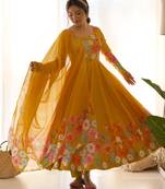 Mustard festive wear designer heavy pure soft organza silk  readymade suit