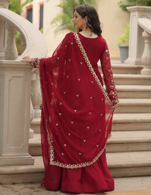 Maroon festive wear designer faux blooming rich sequins with embroidered work readymade suit 4