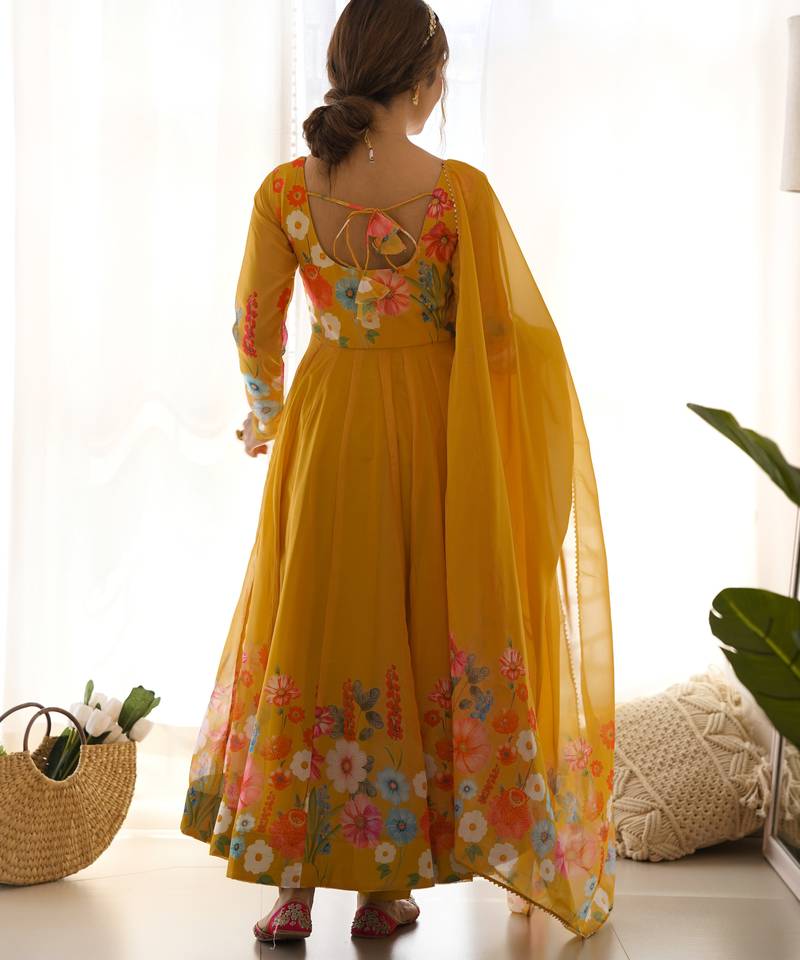 Mustard festive wear designer heavy pure soft organza silk  readymade suit