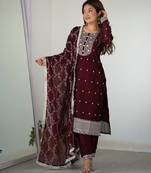 Maroon festive wear designer pure blooming rangoli silk  readymade suit