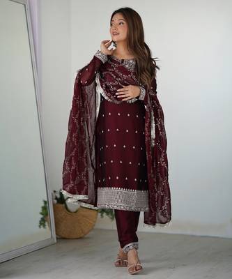 Maroon festive wear designer pure blooming rangoli silk  readymade suit 2