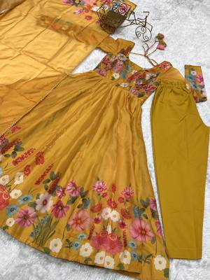 Mustard festive wear designer heavy pure soft organza silk  readymade suit 4